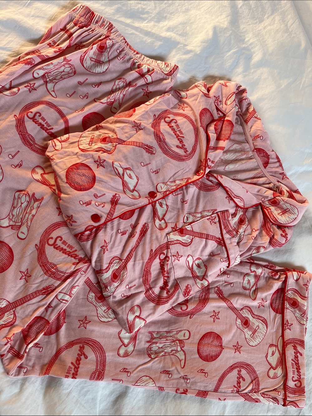 In My Sundays Pink red Cowgirl long Pajama set bamboo rodeo western country XL